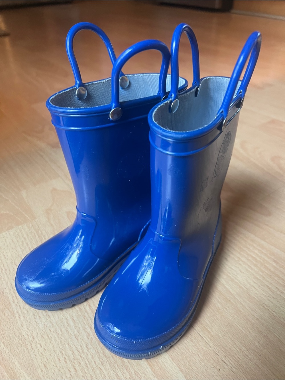 Toddler Kids Blue Rain Boots with Pull Handles, size 8